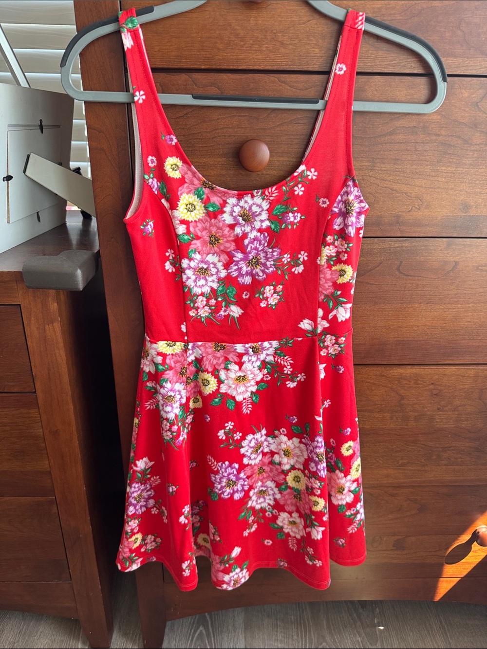 Divided Red Floral Sleeveless Skater Dress